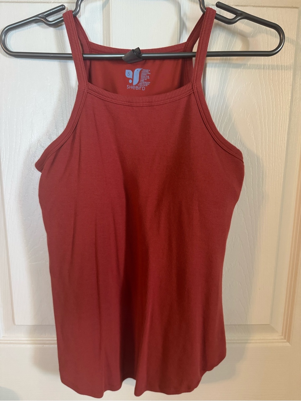 Shebird Ribbed Square Neck Tank Top in Brick Red